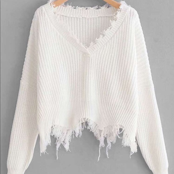 NWOT White Distressed Sweater - Picture 5 of 6